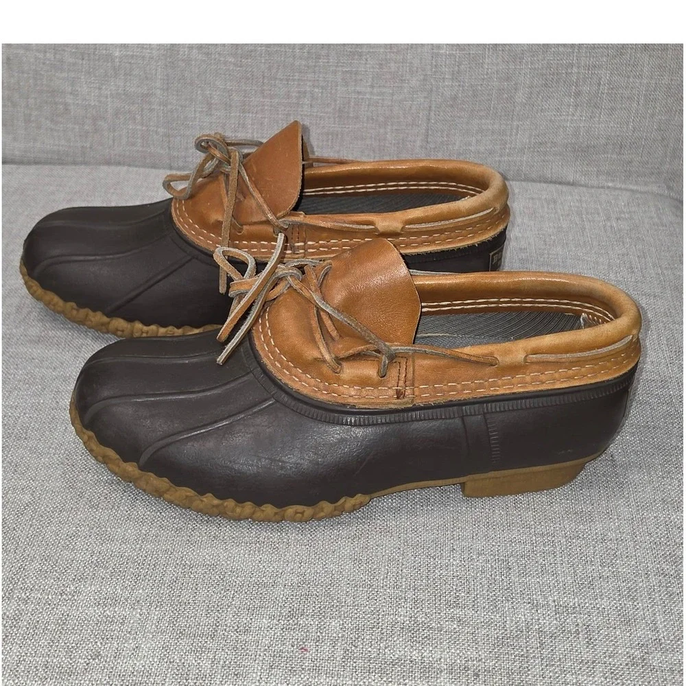 LL Bean Rubber Moc Bean Boots Brown Tan Leather Waterproof Shoes Womens 7 M